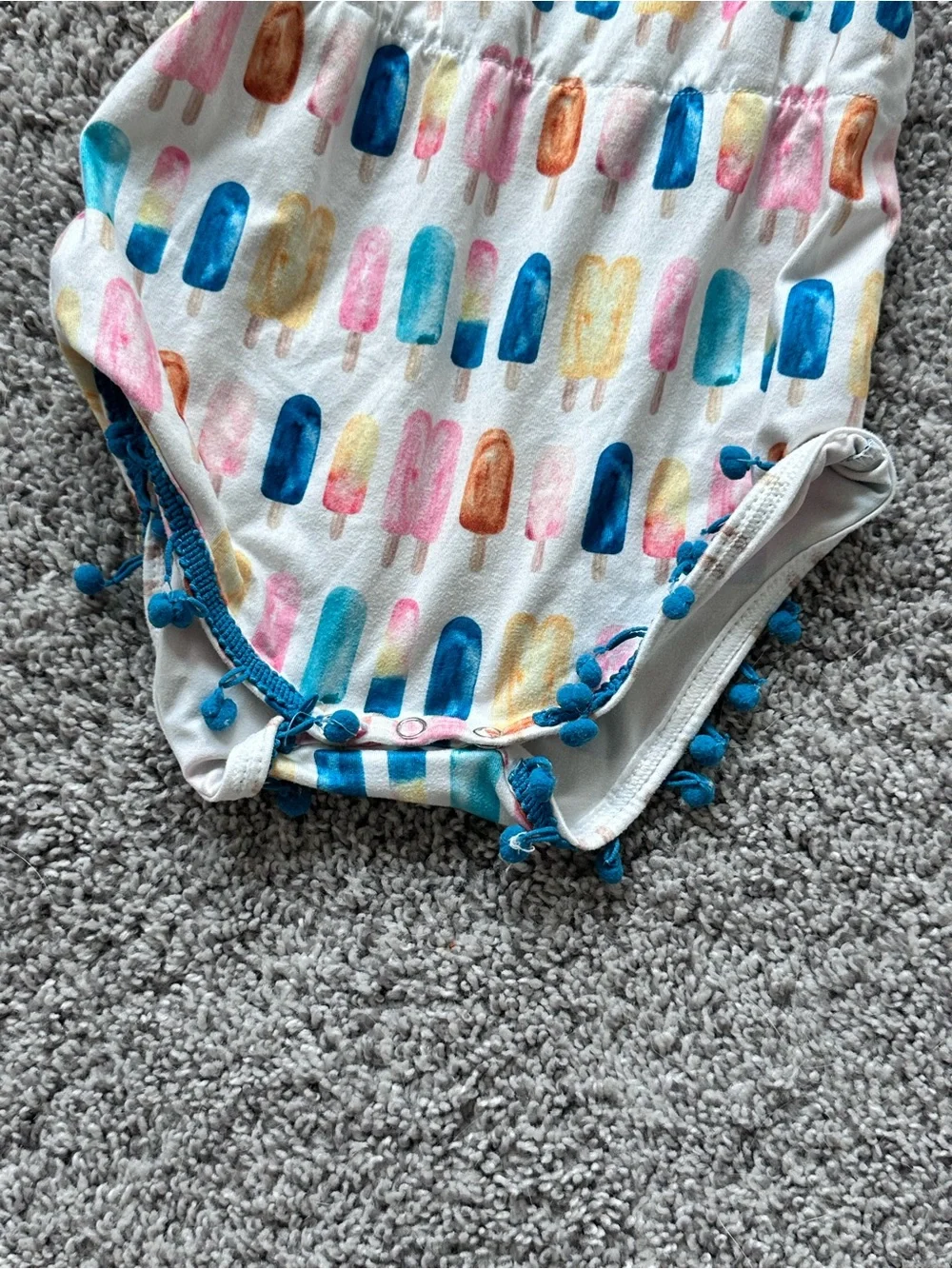 Bailey’s Blossoms Baby Girl 18-24 Months Popsicle Pom Pom Trim Summer Rompe